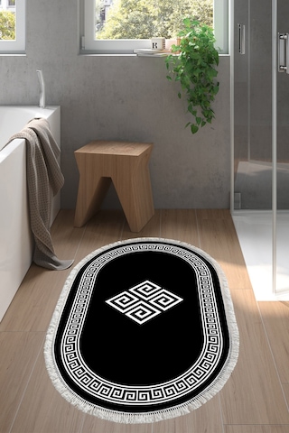 Eko Trend Djt Banyo Paspası Yıkanabilir Kaymaz Taban 656m Oval Modern Siyah