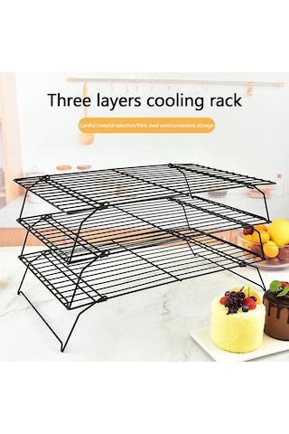 Paslanmaz Çelik Yapışmaz Tel Izgara Hamur İşleri Tepsisi Kek Pişirme Soğutma Rafı Fırın Mutfak Pizza Ekmek Kurabiye Tutucu Barbekü Rafı Siyah