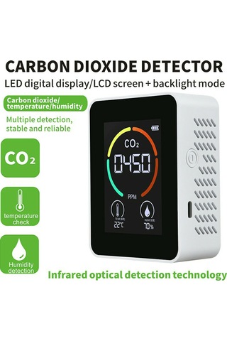 Hangfox Beyaz Taşınabilir Co2 Tespit Cihazı - Hava Kalitesi Analizörü 400-5000ppm Lcd Ekranlı Dijital Göstergeli
