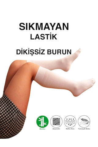3 Çift Teni Göstermeyen Yumuşak Dikişsiz Dizaltı Uzun Bambu Kadın Premium Çorap 36 - 42 Beden