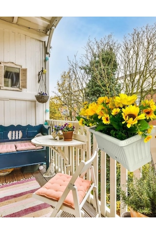 Yapay Çiçek Sarı Ay Çiçeği Papatya Küpeşte Askılı Saksıda Balkon Çiçeği Çiçek Sepeti