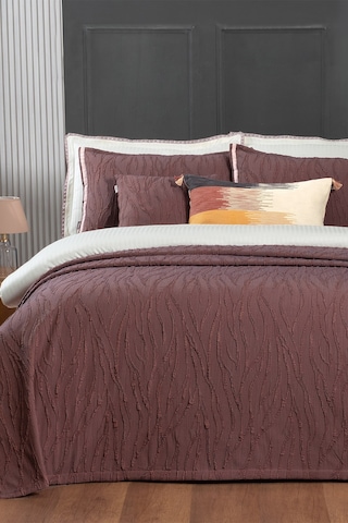 Sarev Fallon Taba Çift Kişilik Dekoratif Kırlent Hediyeli Yatak Örtüsü Seti Taba