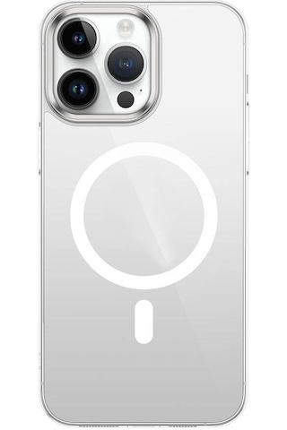 Apple Uyumlu iPhone 15 Pro Max Zore Wireless Şarj Özellikli Şeffaf G glass Kılıf gümüş Gümüş