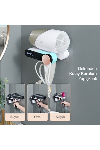 Ecoco Duvara Yapışkanlı Saç Kurutma Makinesi Tutacağı Beyaz