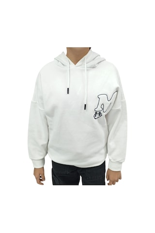 İrem Çocuk Giyim Kız Çocuk /erkek Çocuk M Harf Nakışlı Kapüşonlu Beyaz Renk Sweatshirt Beyaz