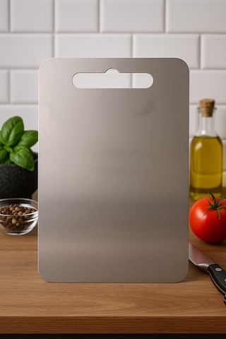 Paslanmaz Çelik Kesme Tahtası 34 X 24 Cm Hijyenik Ve Dayanıklı Kesim Yüzeyi Gri
