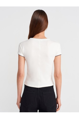 Dilvin 31750 Kontrast Kısa Kollu Tshirt-ekru Ekru
