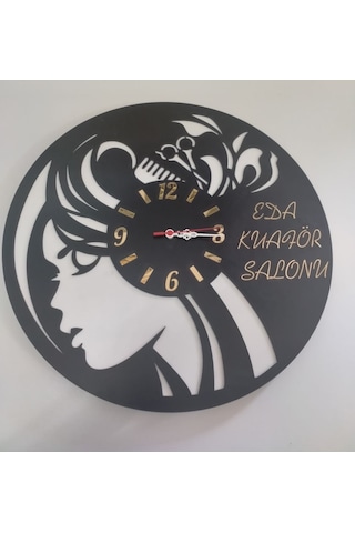 Kuaför Duvar Saati Muhteşem Tasarım Sağlam 3+3 Mm Mdf Kaliteli Siyah - Beyaz