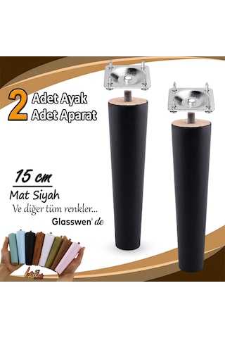 2 Adet Ahşap Ayak 15 Cm Siyah M8 Civatalı Bağlantı Aparatlı Dolap Mobilya Koltuk Kanepe Destek Ayağı Ayakları Siyah