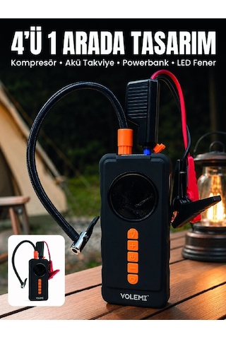 Mey İthalat 4'ü 1 Arada Akü Takviye Cihazı Dijital Lastik Şişirme Kompresörü 10000mah Powerbank Ve Led Fener