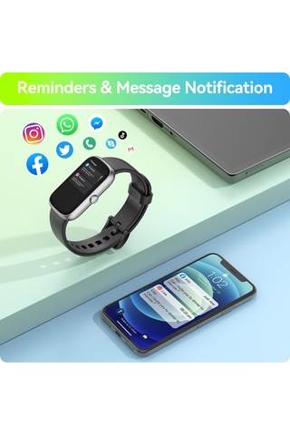 Geeroyoo Anyloop Alb1 Akıllı Saat, Ip68 Su Geçirmez, Kalp Atımı-kan Oksijeni-uyku İzleyici, 20+ Spor Modu, 1.47 İnç Hd Dokunmatik Ekran, Kadın Takvimi, Erkek-kadın Siyah