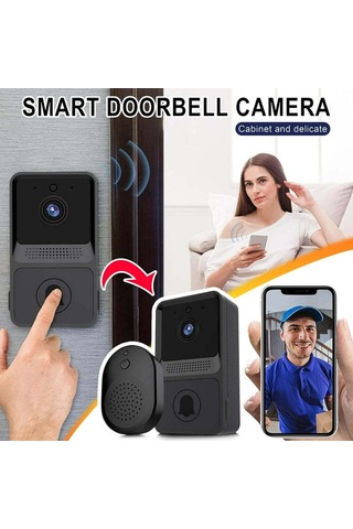 Kangvka Z20 Siyah Akıllı Düşük Enerji Wifi Görüntülü Kapı Zili - Telsiz, Şarj Edilebilir Dahili Pil Ve Standart Ding Dong Fonksiyonu