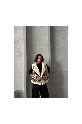 Verymoda Peluş Yelek Vmf1828 Leopar D1