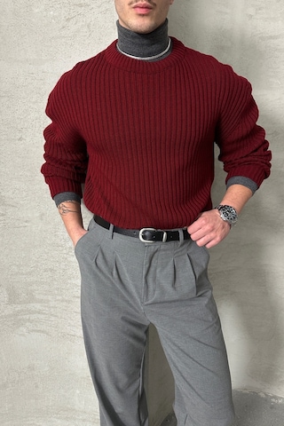 Erkek Fitilli Örme Oversize Kazak Bordo