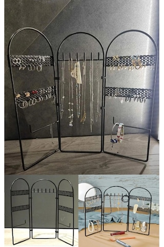 Bayev Metal Takı Düzenleyici Küpe Organizeri Dekoratif Takı Standı 3 Parça Kolye Yüzük Küpelik