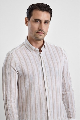 Süvari Bej Slim Düğmeli Yaka Casual Gömlek Sgm1008400004-bj3