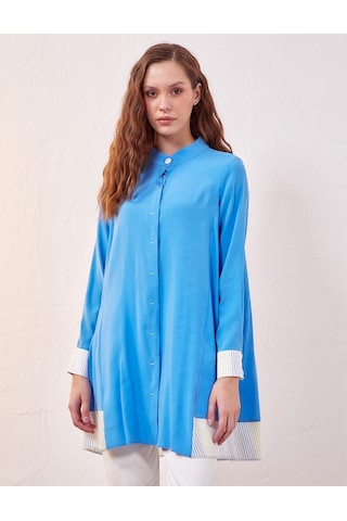 Patı Gizli Hakim Yaka Tunik-gök Mavi Gök Mavi