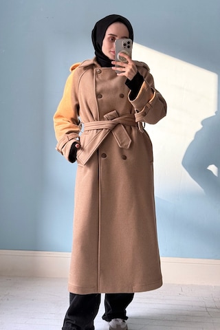 Uzun Apolet Detaylı Kaşe Kaban Deve Tüyü Deve Tüyü