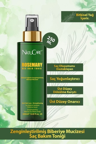 Natucare Saç Oluşumunu Destekleyen Yoğunlaştırıcı Ve Güçlendirici Biberiye Saç Toniği 250 ML