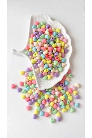 Pastel Tonlarda Karışık Renkli 25 Gram Kalpli Boncuk Takı Boncuğu