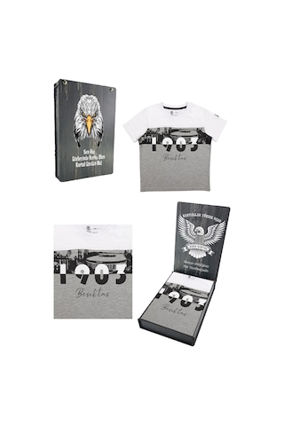 Galatasaray Bjk Tsrt 018-1 Kön Beşiktaş Orijinal Çocuk T-shirt Kişiye Özel Hediyelik Ahşap Kutulu Beyaz - Gri