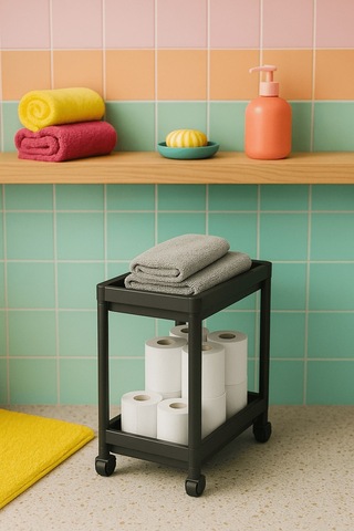 Flex Elite Pro 2 Katlı Siyah Tekerlekli Çok Amaçlı Banyo & Mutfak Düzenleyici Raf Evye Altı Deterjanlık Siyah