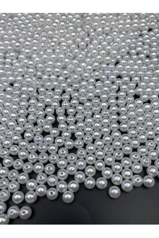 8mm Beyaz Renk Lüks / Lüx Kaplama Plastik Inci Boncuk ,takı Yapım Boncuğu 50gr, 200 Adet