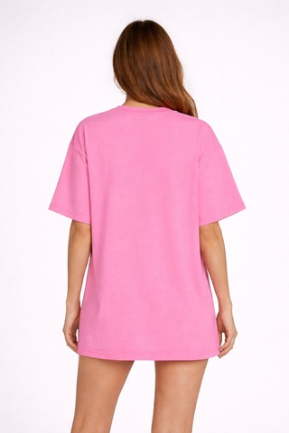 Unisex Oversize Pembe Original Baskılı Tişört %100 Pamuk Minimal Salaş Günlük Streetwear T-shirt Pembe