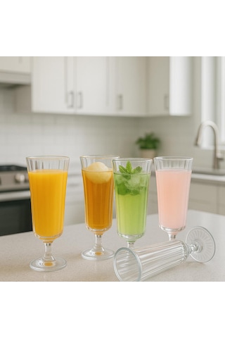 6 Lı Flüt Cam Kahve Yanı Su Bardağı