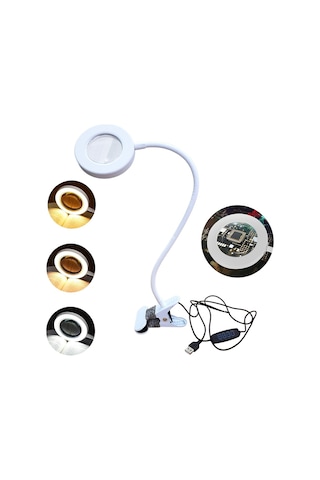 Upway 5x Cam Büyüteçli Led Masa Lambası - 3 Renk Modlu Tamir Ve Hobi Lambası Beyaz