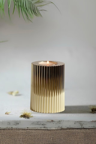 3 Lü Gold Krom Tırtıklı Yüzey Mumluk Dekoratif Tealight Set Mum