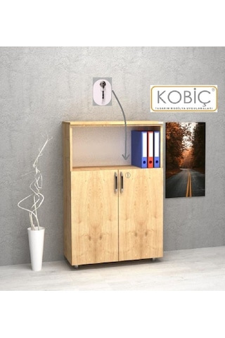 Kobiç Ofis Dosya Dolabı Kilitli Yarım Kapak Suntalam Dolap 70x35x115 Cm Meşe Meşe
