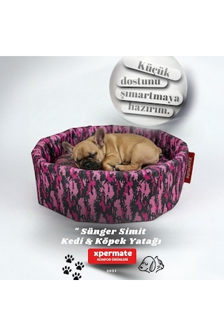 Xpermate Sünger Simit Küçük Irk Köpek Kedi Yatağı 45 Cm Kamuflaj