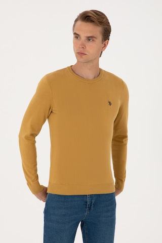 U.S. Polo Assn. Erkek Slim Fit Bisiklet Yaka Hardal Basic Kazak 50313713-VR151