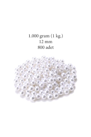 1.000 Gram 1 Kg. 12mm Beyaz Renk Plastik İnci Boncuk Çanta Ve T
