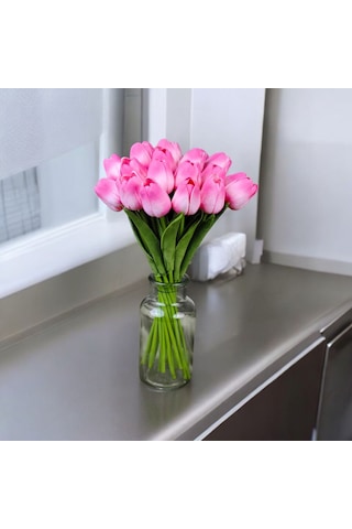 Yapay Çiçek Islak Lale Pembe Renkli 10 'lu Premium Pembe