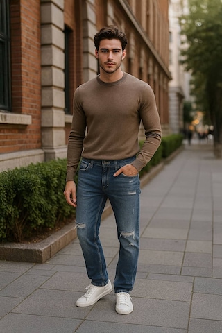 Erkek Yırtık Detaylı Jean Pantolon Mavi 001