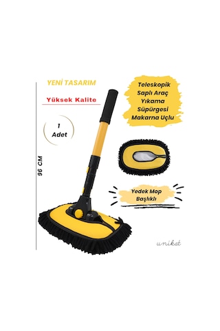 Yeni Tasarım Teleskopik Saplı Araç Yıkama Süpürgesi Makarna Uçlu Uzatılabilir Yaylı Mikrofiber Fırça - 1 Adet