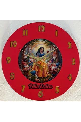 Kişiye Özel İsimli Çocuk Odası Duvar Saati Epoksi Dolgulu 35 Cm Masallar Serisi Kırmızı - Turuncu