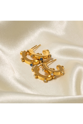 Ins İnternet Ünlü Abartılı Tasarım 18k Altın Paslanmaz Çelik Renkli Elmaslarla Kakmalı C Şeklinde Küpeler Popüler Titanyum Çelik Küpeler Diğer