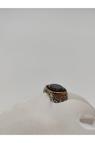 Kırmızı Taşlı Yuvarlak Kesim Erkek Yüzüğü 24 Mm 925 Ayar Gümüş Yü