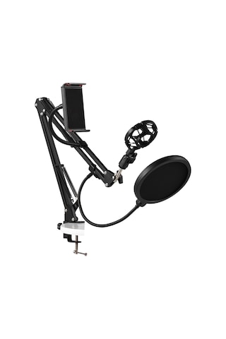 Samdoo Siyah Çok Amaçlı Masaüstü Mikrofon Stant Seti - Katlanabilir, Ayarlanabilir, Mikrofon Tutucu, Anti-pop Filtresi Ve Telefon Tutucu Dahil