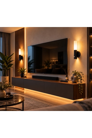 Alya Ap-1707 Şarjlı Sensörlü Duvar Apliği Kablosuz 3200k Gün Işığı Modern Siyah Gece Lambası