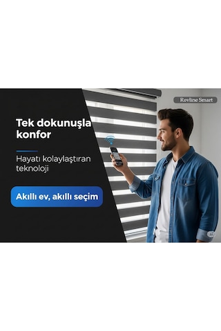 Akıllı Motorlu Stor Perde, Zaman Ayarlı, Kumandalı, Telefon Ve Sesle Kontrol, Tuya Uyumlu Siyah