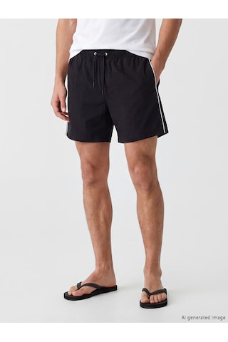 Lcw Swımwear Siyah Kısa Boy Yanları Şeritli Erkek Deniz Şortu