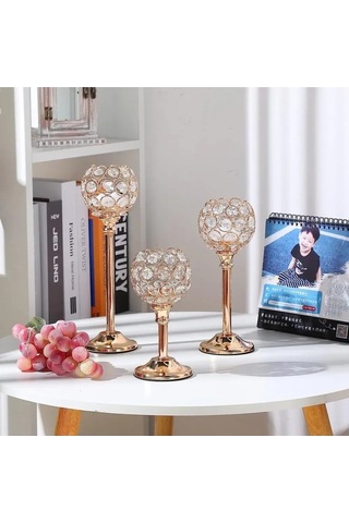 Novahub 3'lü Kristal Şamdan Seti - Lüks Dekor Ve Çok Amaçlı Kullanım, Etkileyici Ambiyans İçin