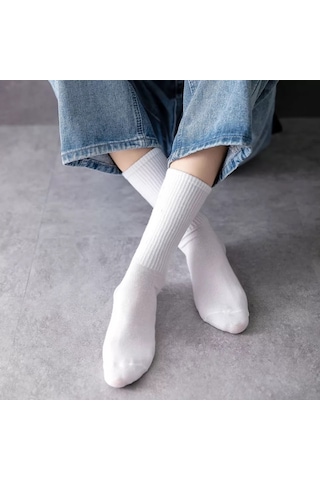 Bgk Unisex Kolej Düz Desensiz Çorap  6 Adet Beyaz
