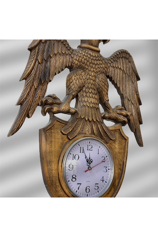 Ahşap El Oyması Selçuklu Kartal Duvar Saatli Dekoratif Pano. 58x45 Cm