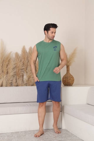 Seboteks %100 Pamuklu Kolsuz Cepli Erkek Şortlu Pijama Takımı 2011 Yeşil