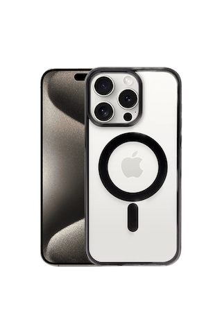 Apple iPhone Uyumlu- 15 Pro Max Kılıf Erozi Magsafe Kapak - Siyah
